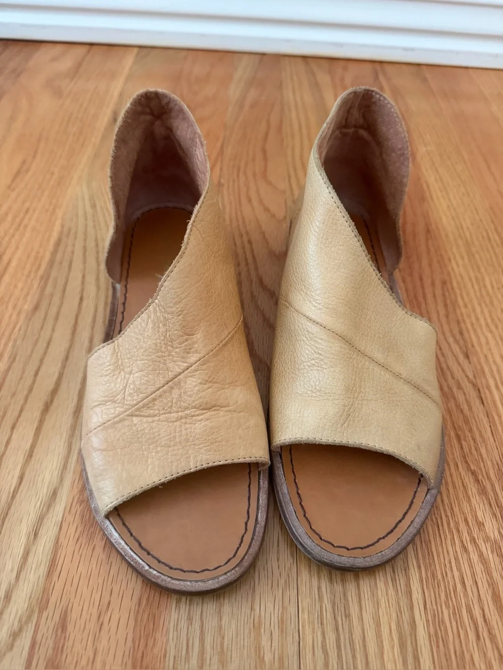Free People Leather D’Orsay Peep Toe Flats Tan Made in Spain EU 38